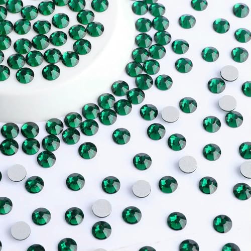 SS6-SS20 Glitzerglas, runde Strasssteine, verschiedene Größen, Nailart, flache Basis, Kristall, keine Hotfix-Edelsteine für Kleidungszubehör, Dunkelgrün, SS8, 1440 St von QOVBD