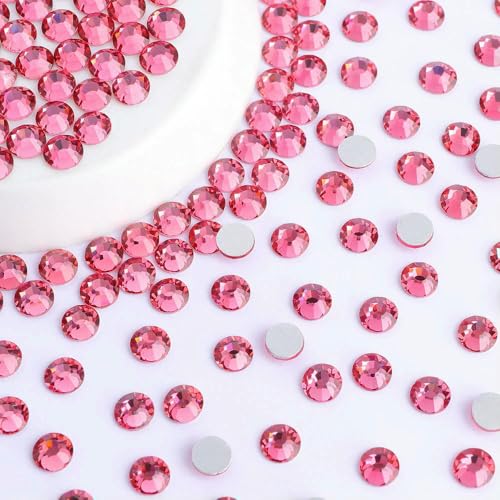 SS6-SS20 Glitzerglas, runde Strasssteine, verschiedene Größen, Nailart, flache Basis, Kristall, keine Hotfix-Edelsteine für Kleidungszubehör, Rose, SS6, 1440 Stück von QOVBD