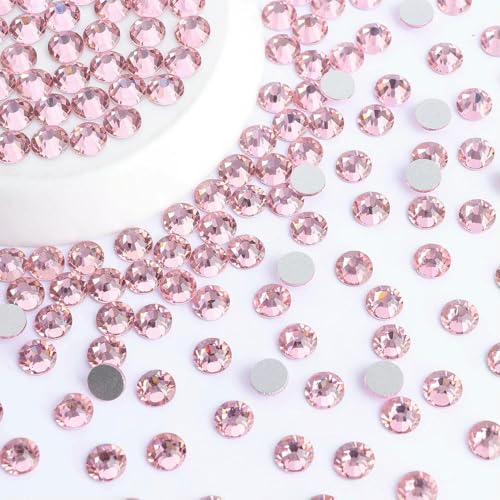 SS6-SS20 Glitzerglas, runde Strasssteine in verschiedenen Größen, Nailart, flache Basis, Kristall, keine Hotfix-Edelsteine für Kleidungszubehör, Hellrosa, SS20, 1440 von QOVBD