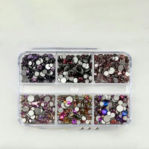 SS6-SS20 Mix-Größe 6-Raster-Box Glas-Strasssteine, Kristall, flache Rückseite, Glitzersteine für Nagelkunst, Zubehör, DIY, Basteln, Dekoration, DC-29, Mix-Größe (Box) von QOVBD