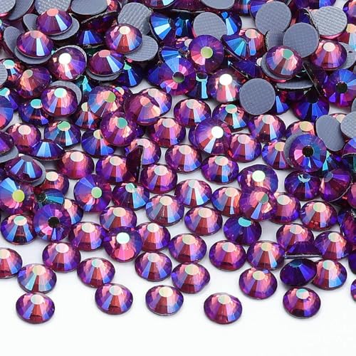 SS6-SS30 Mehrfarbige Glaskristall-AB-Strasssteine, Hotfix-Flatback-Aufbügelsteine für Hochzeitskleider und Kleidungsdekoration, Fuchsia AB, SS10, 1440 Stück von QOVBD