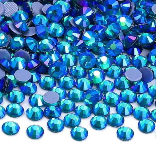 SS6-SS30 Mehrfarbige Glaskristall-AB-Strasssteine, Hotfix-Flatback-Aufbügelsteine für Hochzeitskleider und Kleidungsdekoration - Blauer Zirkon AB-SS16-1440 Stück von QOVBD