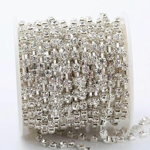 SS6-SS38 (2 mm – 8 mm) spärliche klare Kristall-Strass-Cup-Kette, Splitter/Gold AB Strass-Kette, Dekoration, SLV Ersatzkristall, SS38 (6 mm), 9,1 m von QOVBD