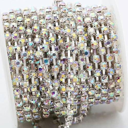 SS6-SS38 (2 mm – 8 mm) spärliche klare Kristall-Strass-Cup-Kette, Splitter/Gold AB Strass-Kette, Dekoration, SLV Ersatzkristall AB-SS38 (6 mm), 9,1 m von QOVBD