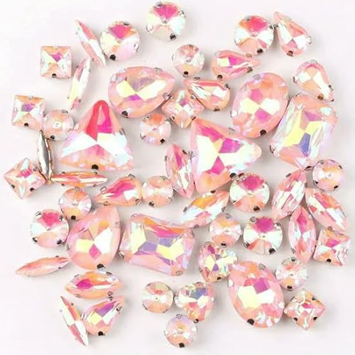 Silberne Krallenfassung, 50 Stück/Tasche, Formen, Mix, klar & Jelly Candy AB Glaskristall, aufnähen, Strasssteine, Hochzeitskleid, Schuhe, Tasche, DIY-Besatz, A42, He von QOVBD