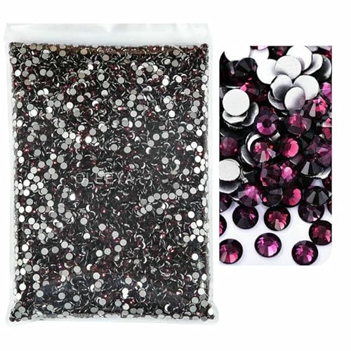 Strasssteine, 14400 Stück, Großhandel in Großpackungen, SS3–SS20, flache Rückseite, nicht Hotfix-Strasssteine, Glitzerkristall für Nägel, Dunkel Amethyst, SS6, 14400 Stück von QOVBD