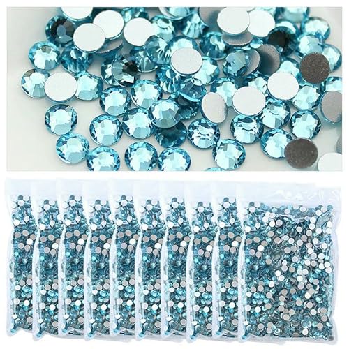 Strasssteine für Kleidung, DIY, flache Rückseite, Diamant-Nagel-Strasssteine, Dekorationen, Kristalle, AB, Glitzer, Gesichtskunst, Stein-Aquamarin-Mix (SS6-20), 10 Be von QOVBD
