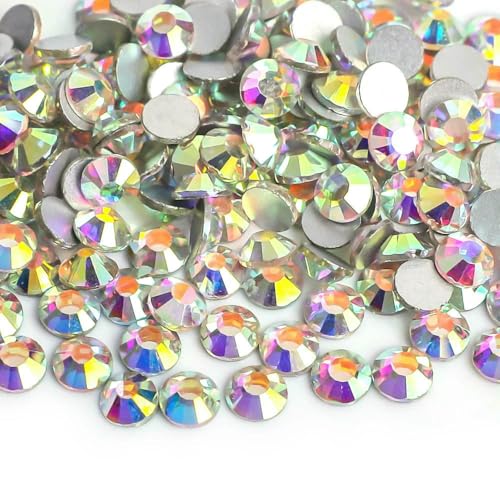 Super-Glitzer-Kristall-AB-Strasssteine SS3–SS50, nicht heiß fixierbar, flache Rückseite, für Stoff, Kleidungsstücke, Nagelkunst, Strass-Dekorationen, F0 von QOVBD