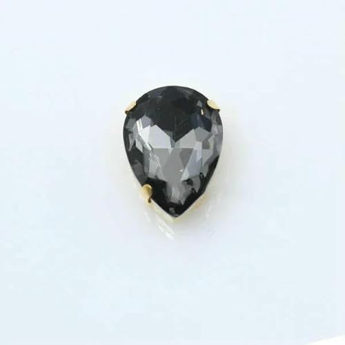 Tropfenförmige Nähsteine aus Kristallglas in allen Größen, 24 Farben, zum Aufnähen, Strasssteine, 4-Loch-Perlen, Knopf mit Goldbasis für Kleidungshandwerk, schwarzer Diamant, 9p, 18 x 25 mm von QOVBD