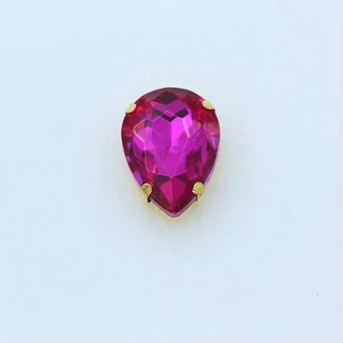 Tropfenförmige Nähsteine aus Kristallglas in allen Größen, 24 Farben, zum Aufnähen, Strasssteine, 4-Loch-Perlen, Knopf mit goldener Basis für Kleidung, Basteln, Rose, 9 Stück, 18 x 25 mm von QOVBD