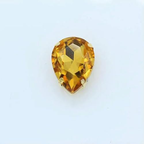 Tropfenförmige Nähsteine aus Kristallglas in allen Größen, 24 Farben, zum Aufnähen, Strasssteine, 4-Loch-Perlen, Knopf mit goldener Basis für Kleidungshandwerk, Gold, 9 Stück, 18 x 25 mm von QOVBD