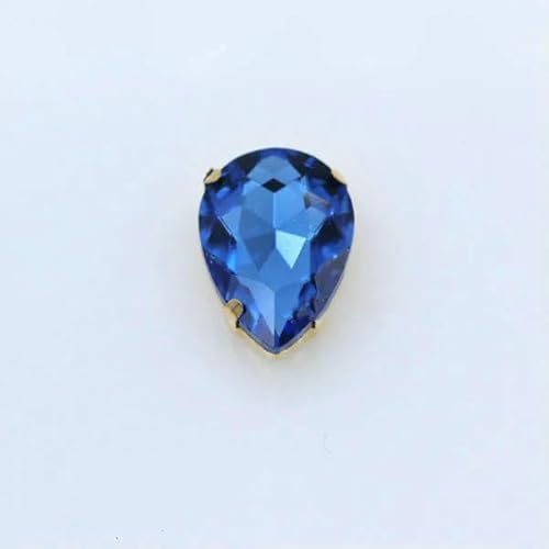 Tropfenförmiger, 24-farbiger Kristallglas-Nähstein zum Aufnähen von Strasssteinen, 4-Loch-Perlen, Knopf mit Goldbasis für Kleidungshandwerk, mittlerer Saphir, 20 Stück, 10 x 14,0 mm von QOVBD