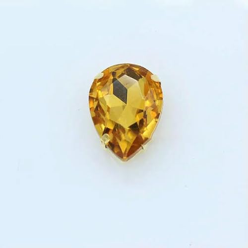 Tropfenförmiger 24-farbiger Kristallglas-Nähstein zum Aufnähen von Strasssteinen, 4-Loch-Perlen, Goldbasisknopf für Kleidungshandwerk, Gold, 20 Stück, 10 x 14,0 mm von QOVBD