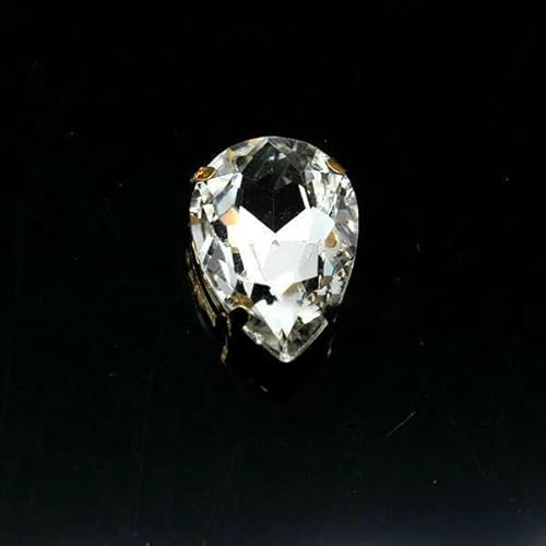 Tropfenförmiger Kristallglas-Nähstein in 24 Farben, zum Aufnähen, Strasssteine, 4-Loch-Perlen, goldfarbener Basisknopf für Kleidung, Basteln, transparent, 20 Stück, 10 x 14,0 mm von QOVBD