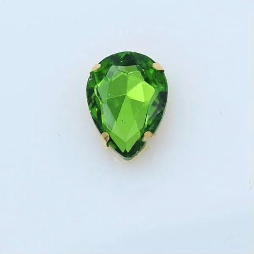 Tropfenförmiger Kristallglas-Nähstein in 24 Farben, zum Aufnähen von Strasssteinen, 4-Loch-Perlen, goldfarbener Basisknopf für Kleidung, Basteln, Grasgrün, 9 Stück, 18 x 25 mm von QOVBD