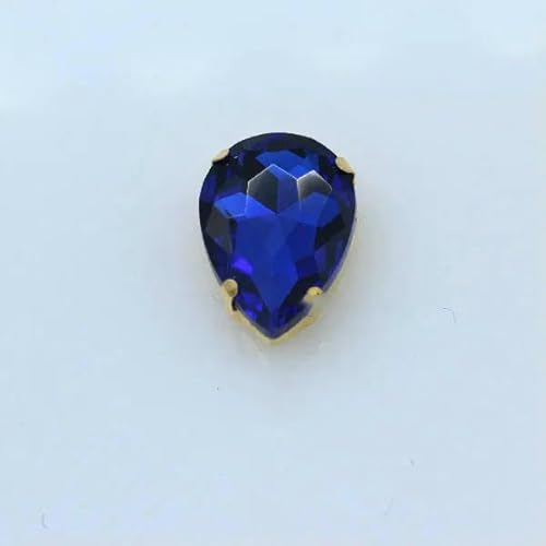Tropfenförmiger Kristallglas-Nähstein in 24 Farben, zum Aufnähen von Strasssteinen, 4-Loch-Perlen, goldfarbener Basisknopf für Kleidung, Basteln, Saphir, 6 Stück, 20 x 30 mm von QOVBD