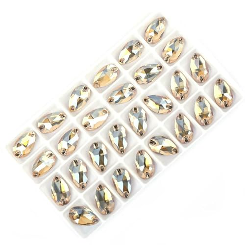 Wassertropfen-Nähkristall mit flachem Boden, Strassstein aus Glas zum Aufnähen auf Kleidungsstein, Schmuck – Champagner – 17 x 28 mm, 12 Stück von QOVBD