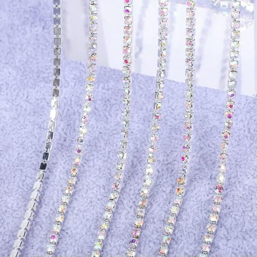 Yard/5 Yards Kristall-Strasssteine, Tassenkette, Gold, Diamant-Strass, dekorative Applikationen für Kleider, AB mit Silber, SS6 (2 mm), 5 Yards von QOVBD