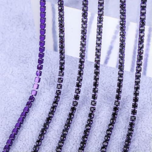 Yard/5 Yards Kristall-Strasssteine, Tassenkette, Gold-Diamant-Strass, dekorative Applikationen für Kleider, Amethyst-SS6 (2 mm)-5 Yards von QOVBD