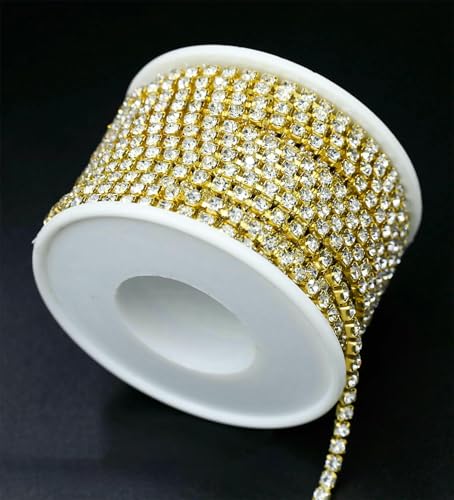 Yard 10 Yards/Rolle SS6-SS18 Glänzende Kristall-Strasskette zum Aufnähen und Aufkleben für Kleidung, Schmuck, Bekleidungszubehör, Zierketten, Tassenkette, Goldbasis, klar, SS14, 3,5 mm, 10 Yar Yard 10 Yards/Rolle SS6-SS18 Glänzende Kristall-Strasskette zum Aufnähen und Aufkleben für Kleidung, Schmuck, Bekleidungszubehör, Zierketten, Tassenkette, Goldbasis, klar, SS14, 3,5 mm, 10 Yar von QOVBD