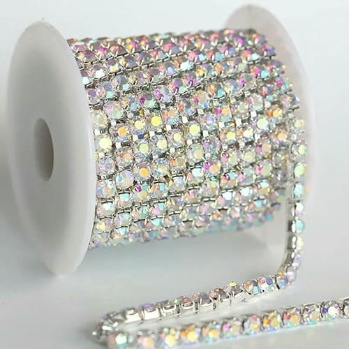 m/Los Strass-Kette, flache Rückseite, silberne Kralle, Strass-Besatz, Kristall für DIY, Handarbeit, Nähbesatz, Applikationen, Handarbeiten, Dekor, AB-Farbe, SS6, 2,0 mm, 1 Meter m/Los Strass-Kette, flache Rückseite, silberne Kralle, Strass-Besatz, Kristall für DIY, Handarbeit, Nähbesatz, Applikationen, Handarbeiten, Dekor, AB-Farbe, SS6, 2,0 mm, 1 Meter von QOVBD