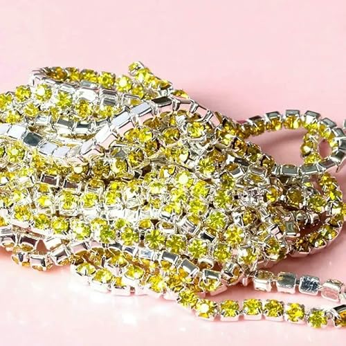 m/Los Strass-Kette, flache Rückseite, silberne Kralle, Strass-Besatz, Kristall für DIY, Handarbeit, Nähbesatz, Applikationen, Handarbeiten, Dekor, Zitronengelb, SS12, 3,0 mm, 1 Meter m/Los Strass-Kette, flache Rückseite, silberne Kralle, Strass-Besatz, Kristall für DIY, Handarbeit, Nähbesatz, Applikationen, Handarbeiten, Dekor, Zitronengelb, SS12, 3,0 mm, 1 Meter von QOVBD