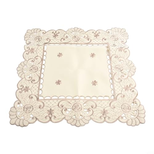 Tischdecke mit französischem Landhaus-Motiv, Spitze, wiederverwendbar und waschbar, für bequemen Gebrauch, Weiß (4# (1# (quadratisch 40 x 40 cm) von QOXEZY