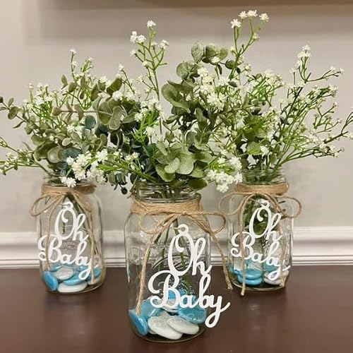 10 Stück Oh Baby Script Baby Shower Tags | Babyparty Junge Babyparty Dekor | Geburtstag Mittelstück Dekoration (Silber) von QPARTYFIRE