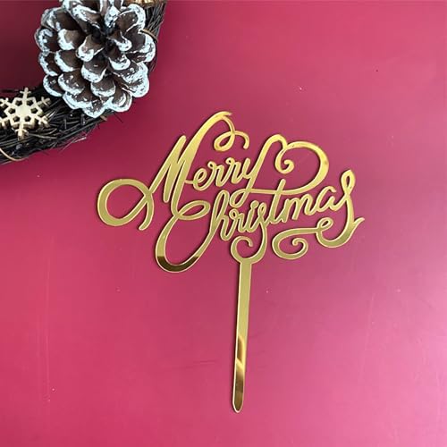 Cupcake-Aufsätze, "Merry Christmas"-Kuchenaufsätze, goldfarben, Acryl, für Weihnachten und Neujahr, Party-Kuchendekorationen von QPARTYFIRE