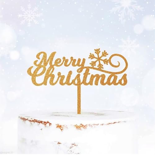 Cupcake-Aufsätze, "Merry Christmas"-Kuchenaufsätze, goldfarben, Acryl, für Weihnachten und Neujahr, Party-Kuchendekorationen von QPARTYFIRE