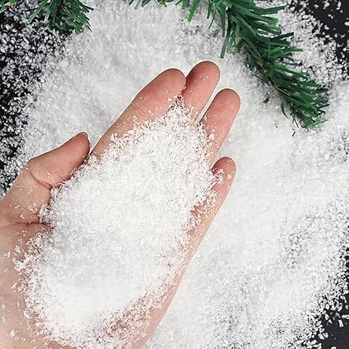 Künstliche Schneeflocken für Weihnachten, 50 g, künstliches Schneepulver für Weihnachtsdekoration, Kunstschnee, trockene Kunststoff-Schneeflocken für Urlaub, Winterdekoration (weiß) von QPARTYFIRE