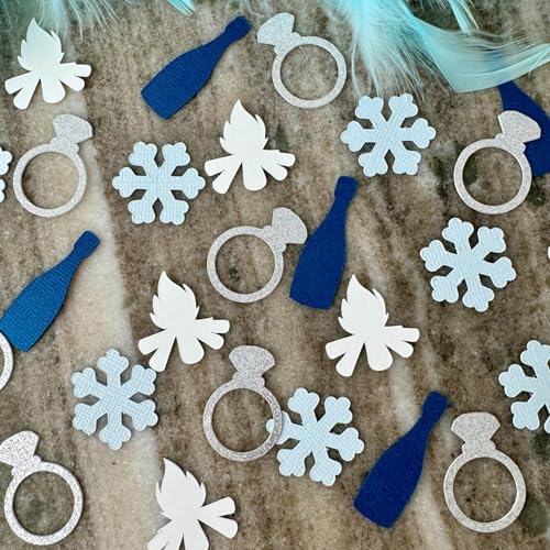 Schneeflocken-Konfetti, Eisige Frau, Glas, Diamant-Ring, Tischkonfetti für Winter, Onederland, Weihnachten, Frozen, Geburtstag, Hochzeit, Brautparty, Partyzubehör, 100 Stück von QPARTYFIRE