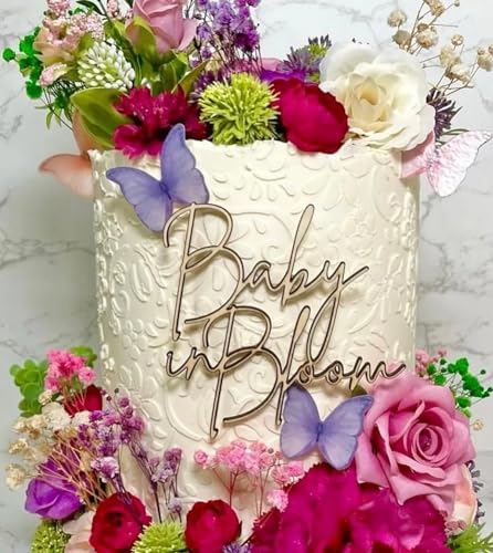 Tortenaufsatz "Baby in Blüte" aus Holz, für Babyparty, Kuchendekoration für Schwangerschaftsankündigung, Partyzubehör von QPARTYFIRE