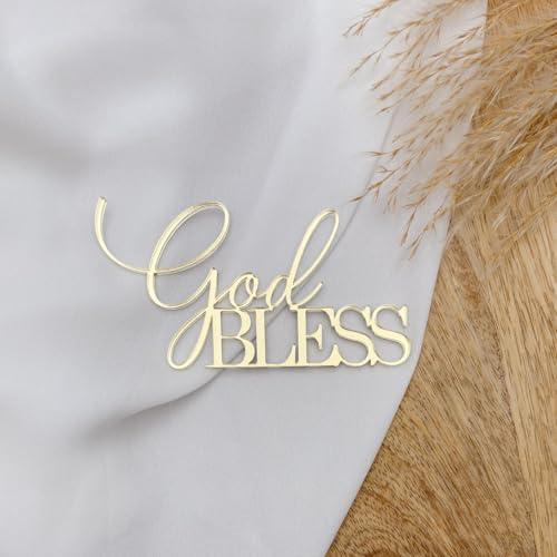 Tortenaufsatz "God Bless", Acryl, goldfarben, für Taufe, Erstkommunion, göttliche Feier, Taufe von QPARTYFIRE