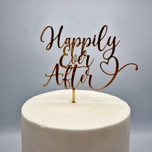 Tortenaufsatz "Happy Ever After", goldfarben, Acryl, für Hochzeit, Verlobung, Brautparty, Gelübde-Verlängerung, Jubiläumsparty-Dekoration von QPARTYFIRE