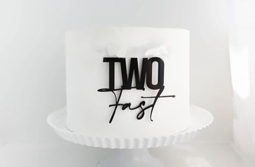 Tortenaufsatz für zwei schnelle Geburtstage, aus Acryl, Rennwagen-Thema, 2. Party-Dekoration, für Jungen und Mädchen, zum zweiten Geburtstag, Schwarz von QPARTYFIRE