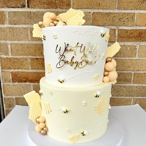 Tortenaufsatz mit Aufschrift "What will Baby Been", Acryl, goldfarben, für Babypartys, Kuchendekoration für Geschlecht offenbart, Honigbiene für Jungen oder Mädchen, Baby-Ankündigung, Party-Dekoration Tortenaufsatz mit Aufschrift "What will Baby Been", Acryl, goldfarben, für Babypartys, Kuchendekoration für Geschlecht offenbart, Honigbiene für Jungen oder Mädchen, Baby-Ankündigung, Party-Dekoration von QPARTYFIRE