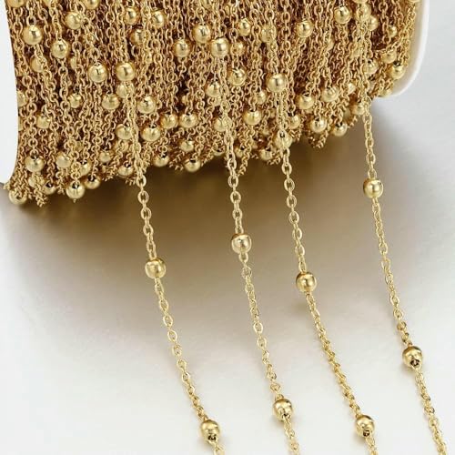 1 Meter Edelstahl-Perlenketten für Damenhalsketten, Armbänder, Kugelketten zur Schmuckherstellung, DIY-Zubehör, Goldfarben von QPFNEI