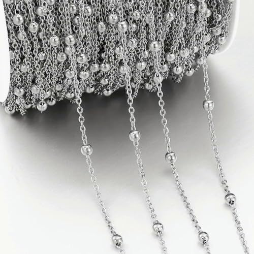 1 Meter Edelstahl-Perlenketten für Damenhalsketten, Armbänder, Kugelketten zur Schmuckherstellung, DIY-Zubehör, Zubehör, Stahlfarbe von QPFNEI