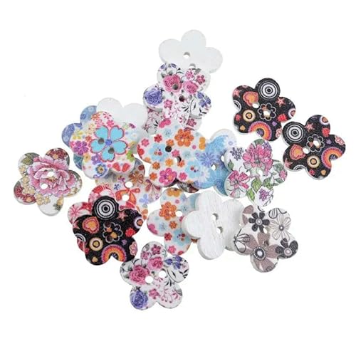 10/50 Stück Blumen-Holzknöpfe mit 2 Löchern für Scrapbooking, Basteln, DIY, Baby, Kinder, Kleidung, Nähzubehör, Knopfdekoration, 18, 17 x 17 mm, 50 Stück von QPFNEI