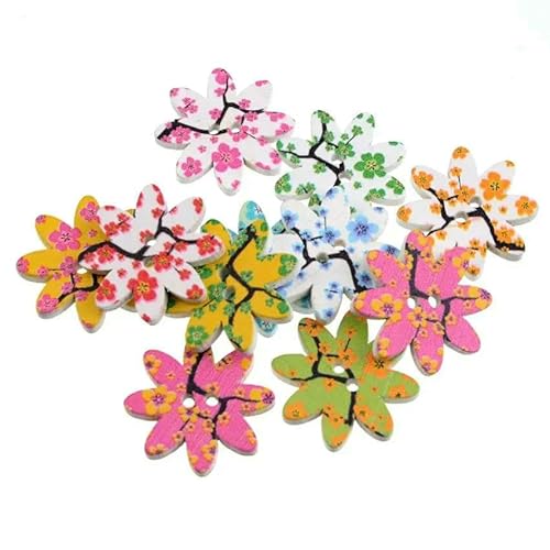 10/50 Stück Blumen-Holzknöpfe mit 2 Löchern für Scrapbooking, Basteln, DIY, Baby, Kinderkleidung, Nähzubehör, Knopfdekoration, 22 25 mm, 50 Stück von QPFNEI
