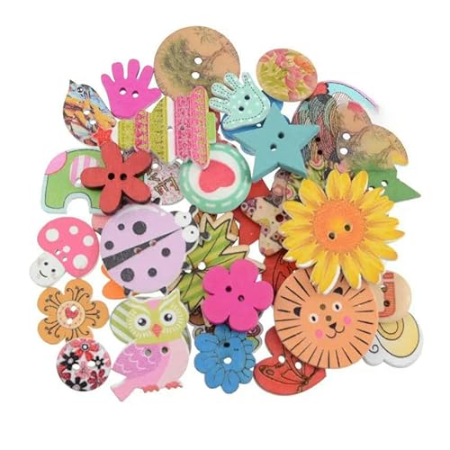 10/50 Stück Blumen-Holzknöpfe mit 2 Löchern für Scrapbooking, Basteln, DIY, Baby- und Kinderkleidung, Nähzubehör, Knopfdekoration, 32 gemischt, 10 Stück von QPFNEI