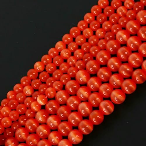 10–98 Stück 4 6 8 mm mehrfarbige Glas-Katzenaugenperlen, glatte, runde, lose Perlen zur Schmuckherstellung, Opalstein, DIY-Armband, Orangerot, 8 mm, 10 Stück von QPFNEI