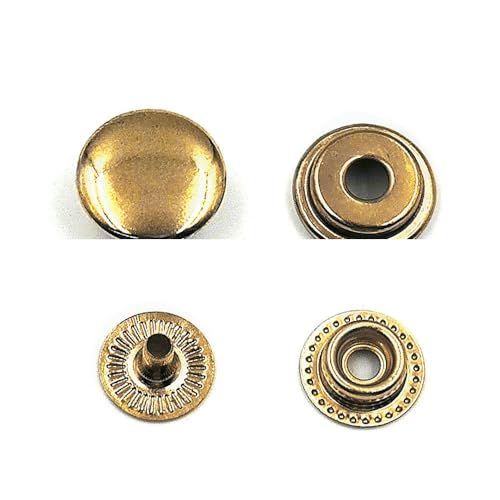 10 Sets 201/203/831/633/655 Druckknöpfe Metalldruckknöpfe Druckknöpfe zum Nähen von Kleidung Kleidersäcken Schuhen Lederhandwerk-Gold B-17mm von QPFNEI