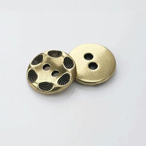 10 Stück 11 mm 2-Loch kleine goldene Metallknöpfe für Kleidung, Hemden, Damenblusen, handgefertigte Dekorationen, DIY-Nähzubehör - Antikmessing - 11,5 mm (10 Stück) von QPFNEI