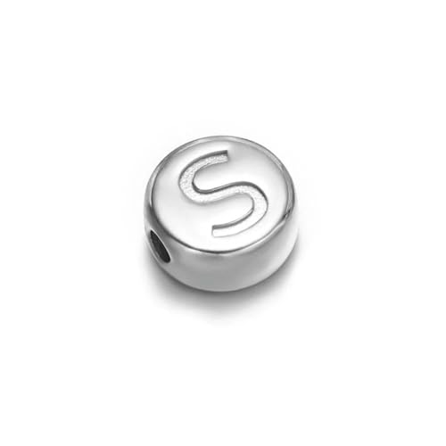10 Stück Edelstahl Runde Buchstabenperlen AZ 7mm Zahlen-Abstandshalterperlen für DIY Halskette Handgefertigte Armbänder Schmuckherstellung Großhandel-S von QPFNEI