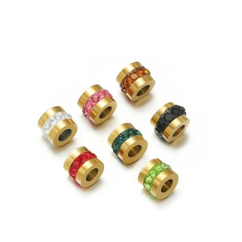10 Stück Edelstahl-Strassperlen, Abstandshalter, lose Perlen, Charms für die Herstellung von zartem Schmuck, Armbändern und Halsketten, Zubehör, Gold-Mix von QPFNEI