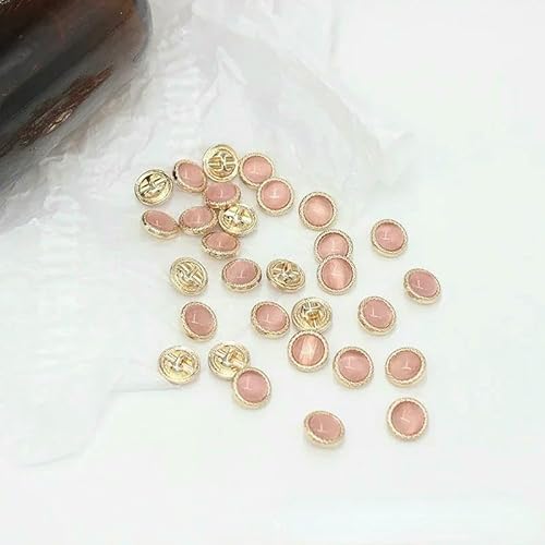 10 Stück Edelsteinknöpfe, 11 mm, rund, glänzend, Edelstein, goldfarben, Metallknöpfe, Damenrock, Blusenknöpfe, Pink, 11 mm von QPFNEI