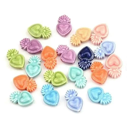 10 Stück Herz-Keramikperlen, Charm-Anhänger, lose Abstandsperlen zur Schmuckherstellung, DIY-Armband, Halskette, Zubehör für Schmuckzubehör, Mix, 10 x 16 mm von QPFNEI