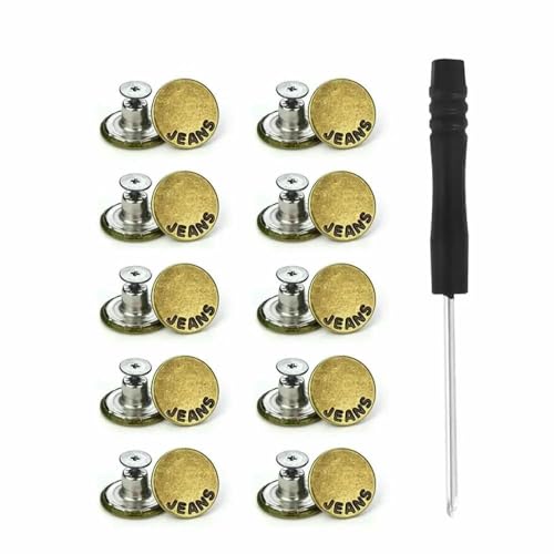 10 Stück Jeansknöpfe aus Metall, 17 mm, Ersatz-Reparaturset für schraubenlose Knöpfe, abnehmbare Jeansschnallen ohne Nägel, Hosennadeln, Stil 1 von QPFNEI